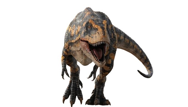 Carnotaurus cut out isolated on white background with shadow. AI generated.