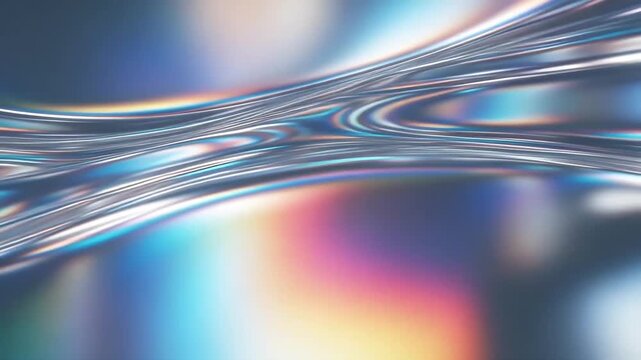 Wavy surface made of flowing liquid metal with a colorful holographic or iridescent effect