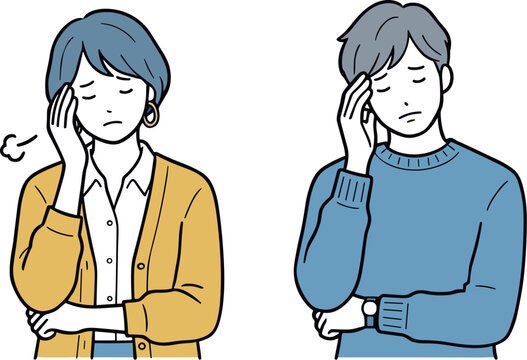頭を抱えて悩む男女のイラスト