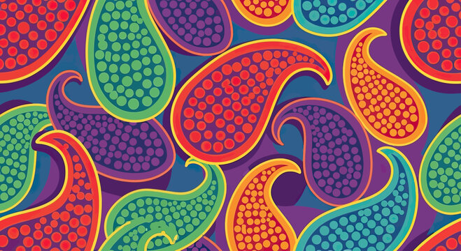 Vibrant, colorful paisley pattern with a retro feel
