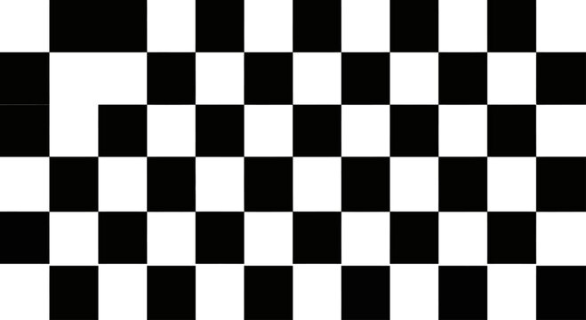 Abstract optical illusion of a black and white checkered pattern forming a step