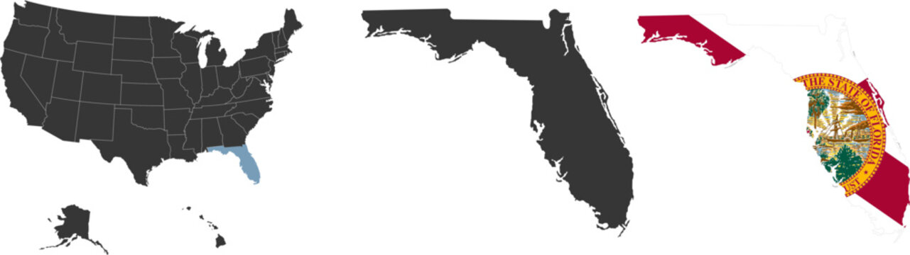 Florida state of USA. Florida flag and territory. States of America territory on white background. Separate states. Vector