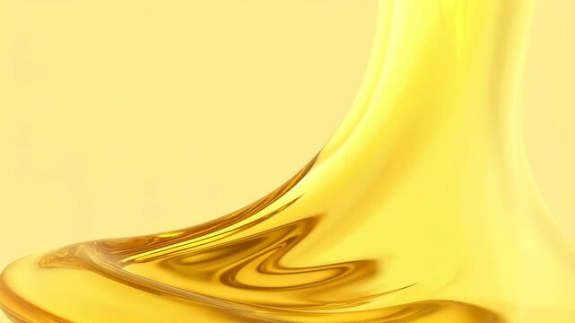 Curved yellow liquid shape flows smoothly. Creamy texture shifts subtly. Soft abstract motion background. Relaxation video backdrop, serene presentation. Concept of fluidity and calmness.