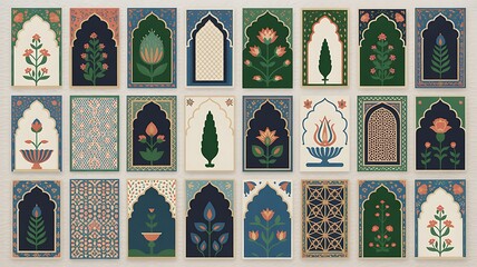 Fototapeta premium Modern illustration of a traditional Mughal wedding invitation in Indian style 
