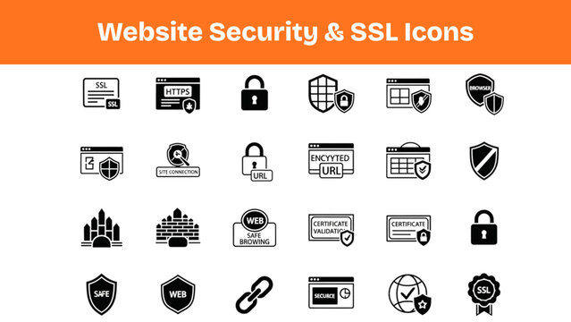 Website Security Silhouette Icons Set &ndash; SSL Certificate & Secure Connection Pack