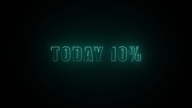 today text 10%. concept words today neon effects, Neon glowing sign letter today ten %