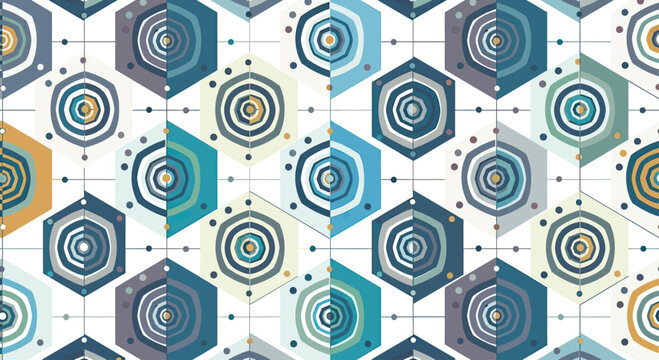 Abstract geometric hexagonal pattern with circular motif and dots