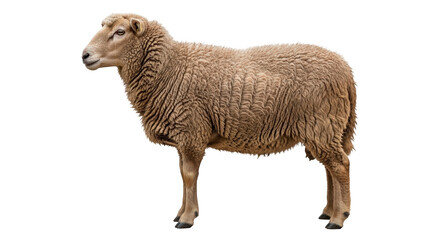 Obraz premium A sheep stands isolated against a black background, showcasing its woolly coat and gentle demeanor.