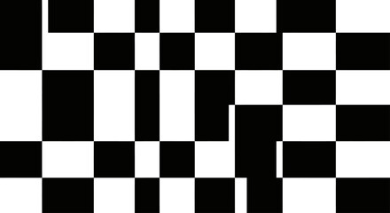 Fototapeta premium Abstract black and white checkerboard pattern with a distorted, irregular grid