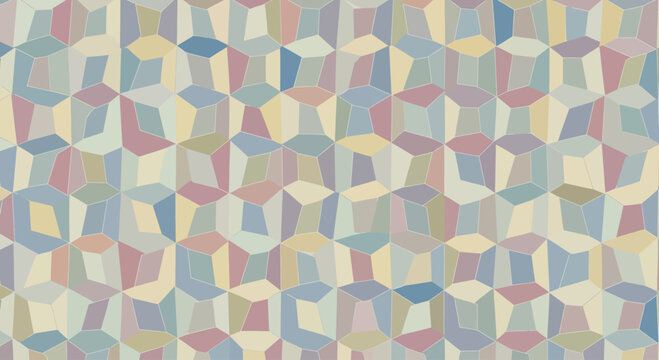Abstract geometric pattern of pastel-colored polygons in a repeating tessellation