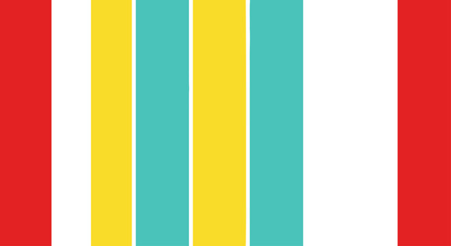Bright vertical stripes of red, white, yellow, and teal form a lively, abstract pattern