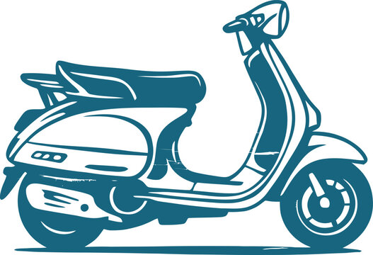 Teal and white side view of a classic scooter with round mirrors vintage