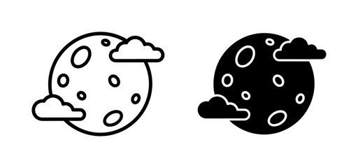 Fototapeta premium Moon and Clouds Icon Set, Celestial Night Sky Graphics, Lunar Orb Vector Art, Cosmic Elements, Simple Space Illustrations