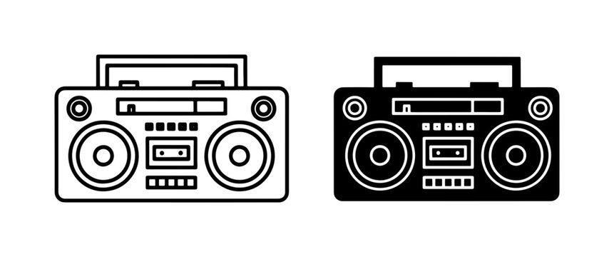 Retro Boombox Vector Icons, Vintage Cassette Player Graphics, 80s Music Device Illustrations, Portable Audio Equipment Set