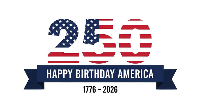 A patriotic graphic celebrating America's 250th birthday with a star-spangled design