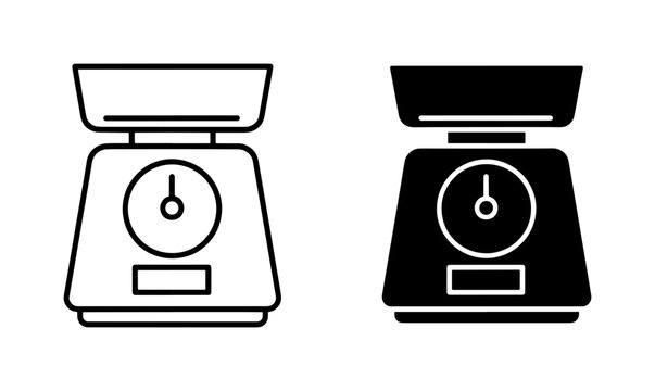 Kitchen Scale Vector Icons, Digital and Analog Weighing Instruments, Food Measurement Tools, Cooking and Baking Equipment, Simple Black and White Graphics
