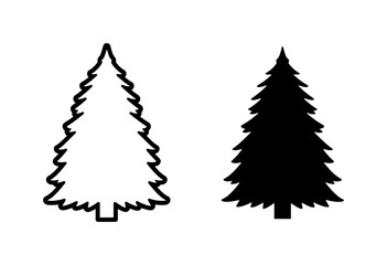 Obraz premium Conifer Tree Silhouette Vector Icons, Evergreen Pine Forest Symbols, Nature Woodland Outline Graphics, Black and White Forest Elements
