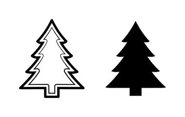Fototapeta premium Christmas Tree Icons, Festive Evergreen Silhouette Vector Set, Winter Holiday Symbol Graphics, Black and White Outline and Solid Fill