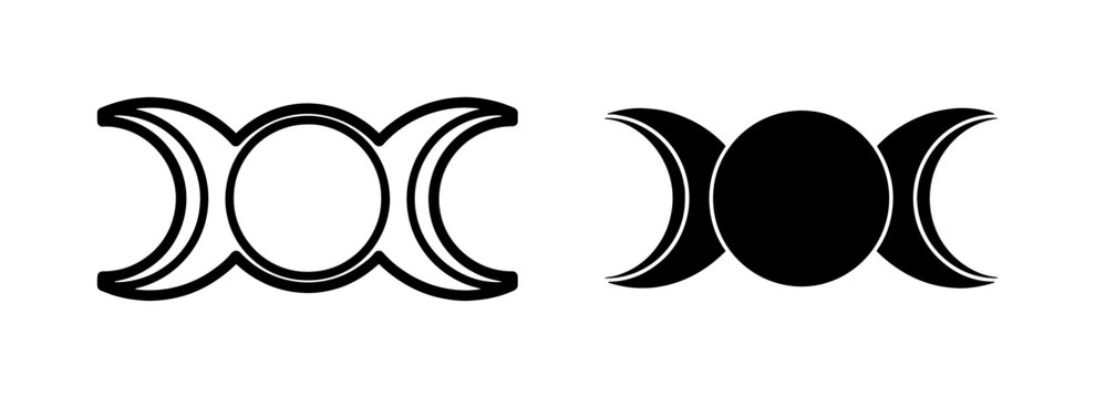 Triple Moon Symbol Vector, Wiccan Goddess Icon, Pagan Symbol, Esoteric Art, Mystical Crescent Moon and Circle Graphic