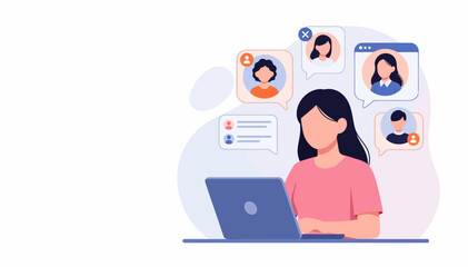 Fototapeta premium User engages in multiple online conversations on laptop