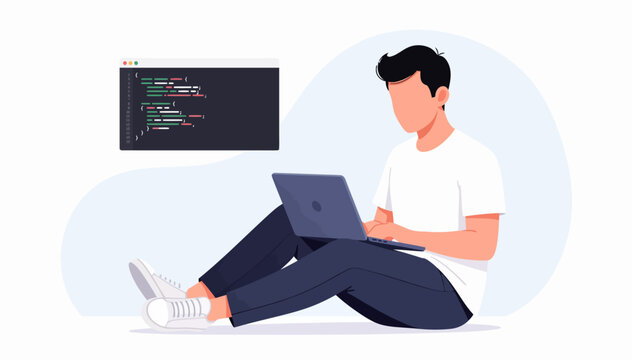 Person coding on laptop while lounging
