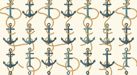 Rows of anchors with ropes on a cream background © Sendal