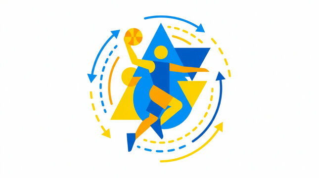Dynamic Handball Player in Action with Geometric Design.