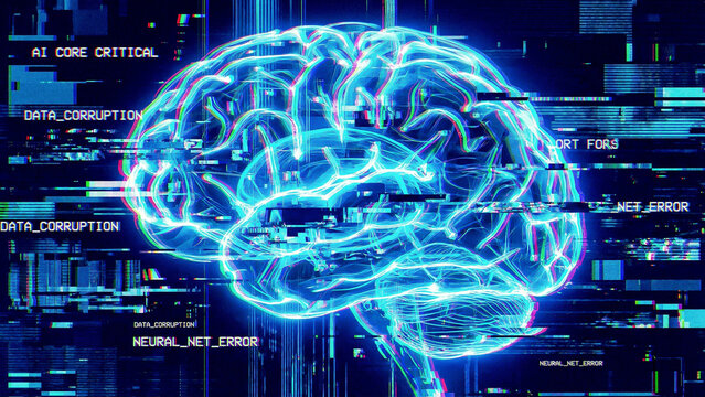 Cyberpunk Glitch Art Abstract AI Brain with Error Code