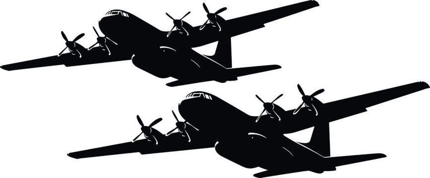 cargo airplane silhouette, military transport aircraft vector, propeller plane illustration, air force cargo plane, aviation transport aircraft silhouette vector