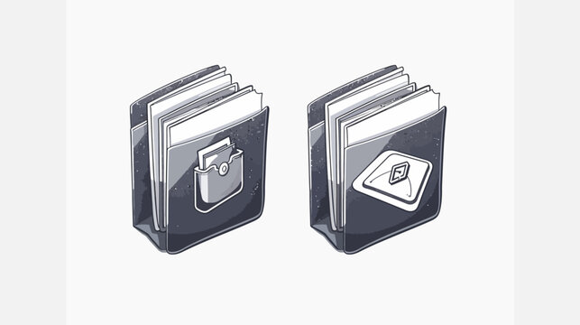 Illustration of two stylized file folders, one with a pocket icon, and one with a design element