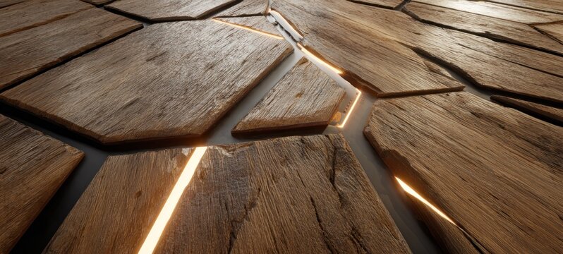Abstract wooden pattern with glowing lines and texture details