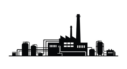 Fototapeta premium Industrial complex with smokestacks and pipes presented in stark silhouette