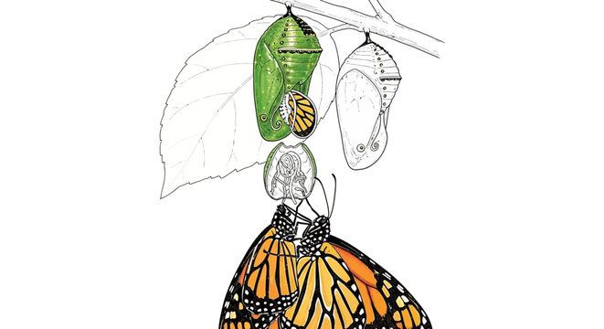 Monarch butterfly life cycle illustrated eggs larva pupa and butterfly stages
