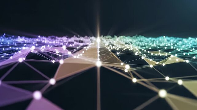 Abstract Digital Network Grid with Glowing Nodes and Lines.