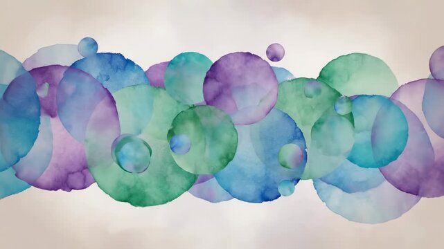 Abstract watercolor background with overlapping purple and blue circles on a light neutral base.