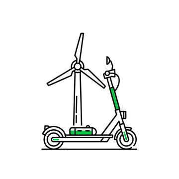 Electric Scooter with Wind Turbine Icon Representing Renewable Wind Energy Powered Urban Micro Mobility and Sustainable Green Transportation for Eco-Conscious City Commuters

