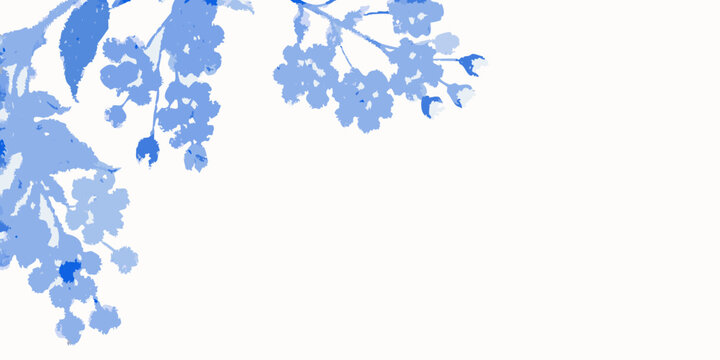 Delicate blue floral branches against a clean off white background