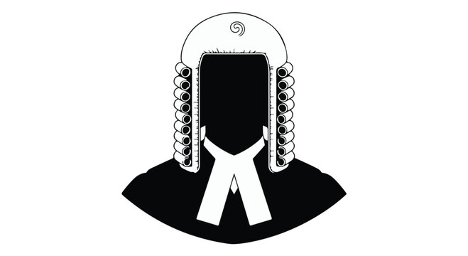 Judge lawyer wig black robe white collar courtroom legal professional attire