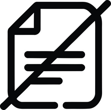 Black and white line drawing of a document with a diagonal cancel mark