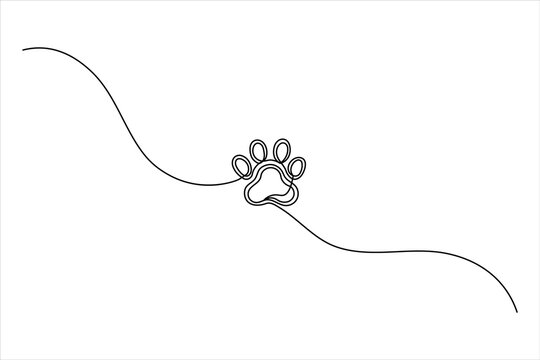 Minimalist one-line art of a dog paw icon. Clean, continuous line drawing of a rounded pet footprint, ideal for modern logos and animal-themed designs.
