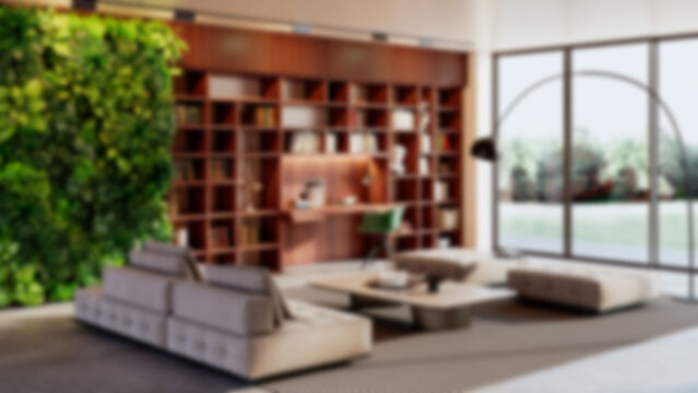 Blurred abstract interior background with natural sunlight and artificial lights