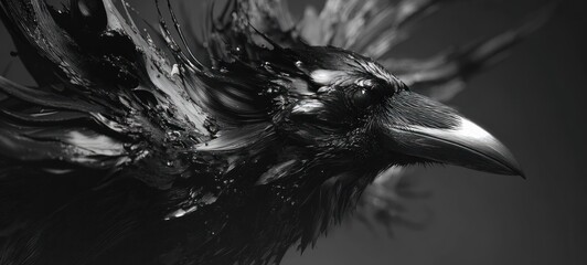 Obraz premium Close up black raven head in dramatic lighting bird portrait