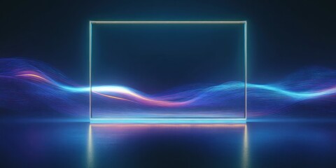 Naklejka premium Abstract neon frame with energy waves futuristic design template