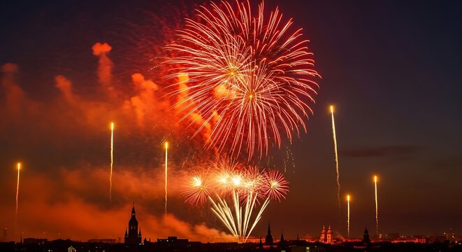 Vibrant Fireworks Display at Night.