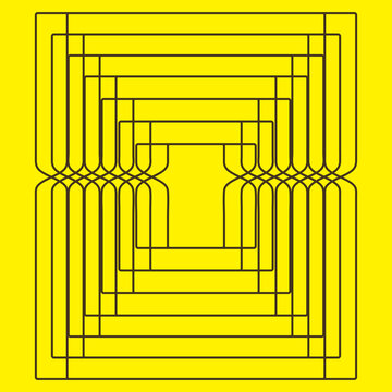 Abstract Geometric Linear Pattern with Nested Rectangles on Vibrant Yellow Background, Modern Graphic Design Art
