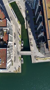 Aerial view of modern residential buildings at Willy Brandts Vej in Copenhagen, Denmark
