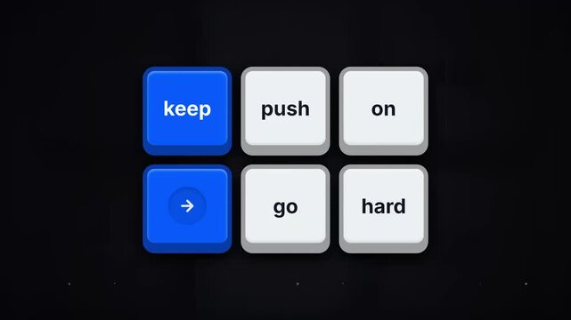 Motivational phrase 'Keep Push On Go Hard' presented on modern keyboard-style keys, symbolizing resilience, determination, and relentless progress