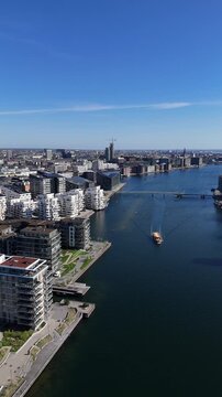 Aerial view of modern residential buildings at Willy Brandts Vej in Copenhagen, Denmark