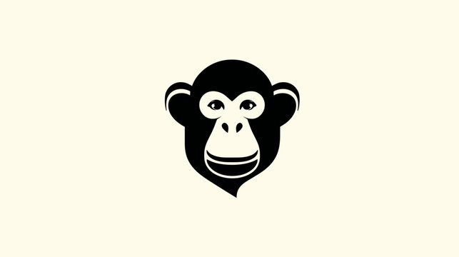 Black and white monkey head icon on a plain background illustration