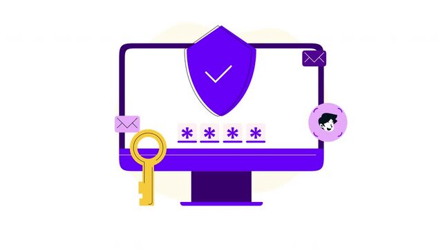 Authentication key protects computer with password. Suitable for cybersecurity concepts, tech articles, and data protection visuals.